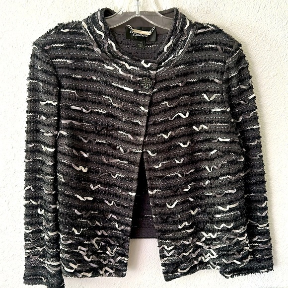 St. John Couture Women's Blazer Size 8 USA Boucle Career Single Button Striped